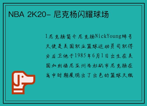 NBA 2K20- 尼克杨闪耀球场